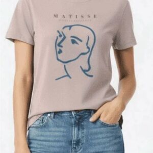 Time and Tru Taupe Tee with Blue Line Art